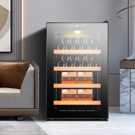 CIGARLOONG 65C cigar cabinet, temperature controlled, moisturizing, energy-saving, silent, electronic dual-core, dual-core refrigeration, smart, small household, pure-cured cedar wood, naked cigar, red wine and tea cabinet, merbau wood red wine cigar 70L