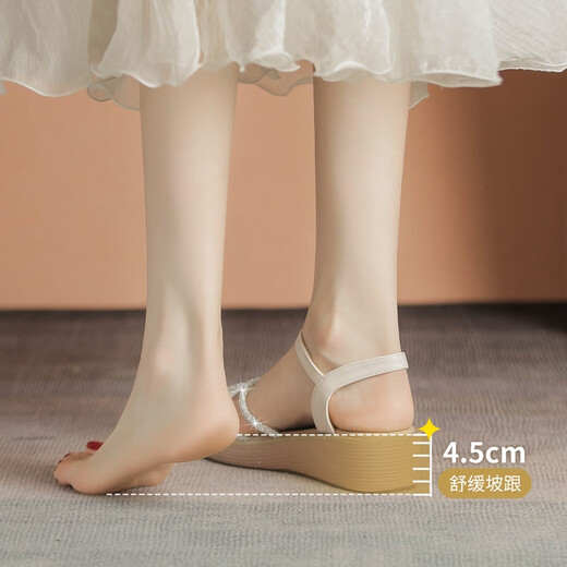 ZHR Keilsandalen für Frauen, dicke Sohlen, Frauenschuhe, schlank und dünn, mit Strasssteinen, bequeme Außenschuhe für Frauen, AY137 Champagner 37