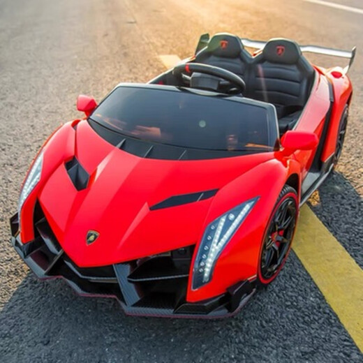 Geleeo children's electric car Lamborghini remote control car four-wheel drive child baby can sit 1-3-8 years old birthday gift painted red leather seat + full function size 135*70*35
