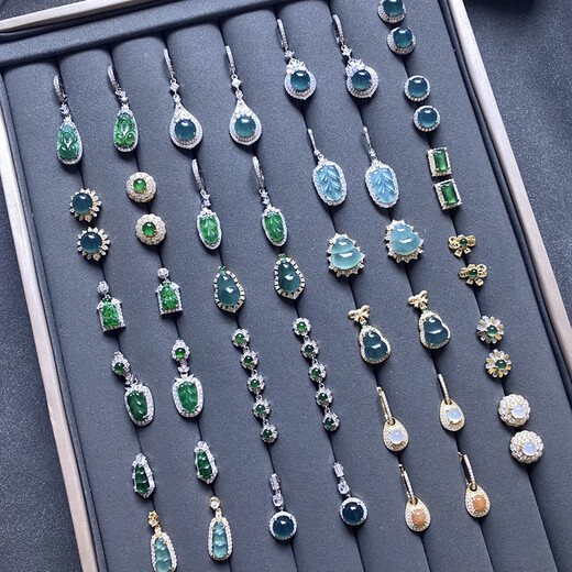 DRJEFUN Qiujia Collection 925 Sterling Silver Inlay Natural A-grade Blue Water Imperial Green Jade Earrings Earrings Earrings Ear buckle Platinum Fudou 9905