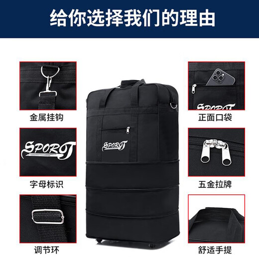 Bo Naling Travel Bag Airline Check Bag Handbag Large Capacity Wheeled Luggage Bag Waterproof and Wear-Resistant Can Be Carried and Foldable Storage Airline Checked Bag [Wheeled-Large] 5 Wheels