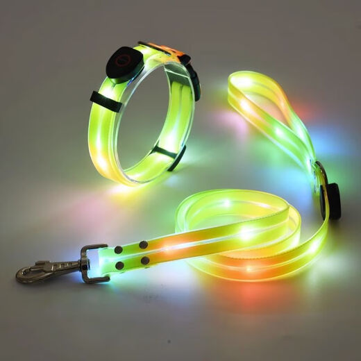 Others Luminous Collar Dog Neck Collar Dog Luminous Collar Luminous Dog Walking Light Anti-lost Light Night Walking Light Dog Leash Leash Black + Collar