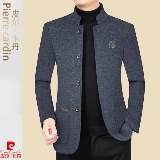 皮尔卡丹（pierre cardin）新款中年男士立领羊毛呢夹克外套加绒加厚商务休闲男装针织 卡其色 180 (131-145斤)