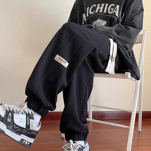 Pocket leggings men's spring and autumn Hong Kong fashion brand plus velvet thickened casual pants youth loose straight sports trousers K296 gray green XL 130-145Jin Jin equals 0.5 kg