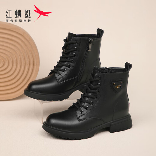 Rote Libelle-Feldern Frauenstiefel Martin Boots Frauen British Style High-Top Herbst und Winter neuer Stil Plüsch warme dicke Kurzstiefel Frauen schwarz (Plush Plüsch) 38