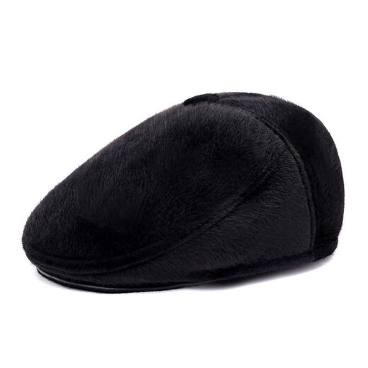 Dofinison elderly hat men's forward hat ear protection warm peaked cap winter windproof gift for dad and grandpa plus velvet old hat old man's forward hat black