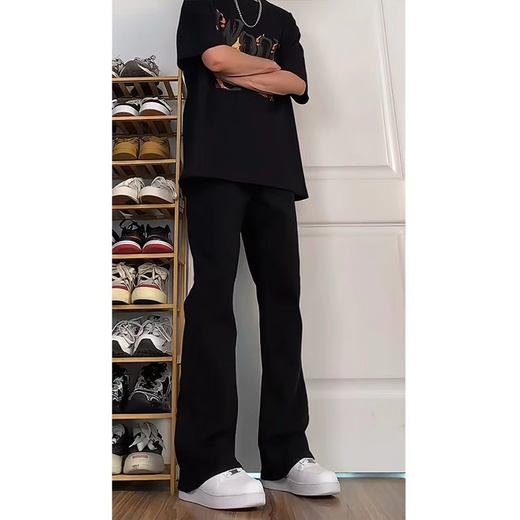 7 productos de alta gama, jeans blancos de flujo de luz, primavera y verano para hombres, calles estadounidenses holgadas de pantalones largos solos para hombres DF-701 Black XL
