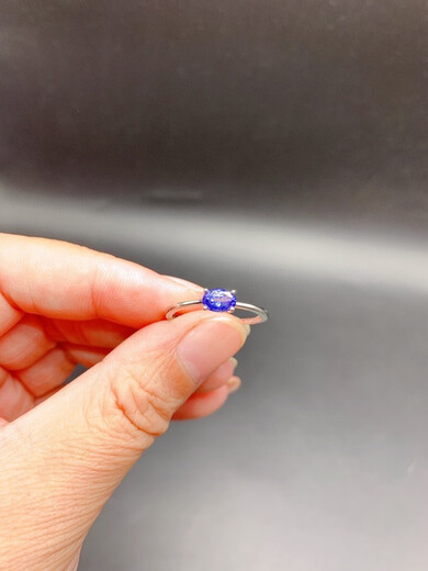 Hunter 925 silver platinum-plated four-claw simple horizontal inlaid natural tanzanite ring creative versatile open ring