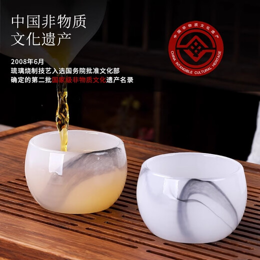 Glaze tea set combination, white jade tea cup, home gift, jade porcelain kung fu tureen teapot, complete gift box gift, pure white glazed jade porcelain set, safe packaging, 1 tureen + 1 fair + 1 tea drain set + 6 tea cups