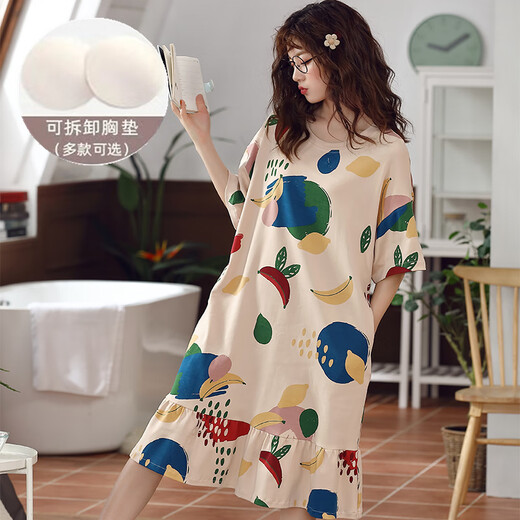 Cat Man (Miiow) verfügt über ein Nachthemd für Frauen für Sommer-Baumwoll-Kurzärmele sowie Fett Plus Size 200 Jin [Jin entspricht 0,5 kg] Kein Verschleiß-BH zum Tragen von Pyjamas außerhalb von F-6630 2xl-Brustpolster [130-150 Jin [Jin gleich 0,5 kg]]
