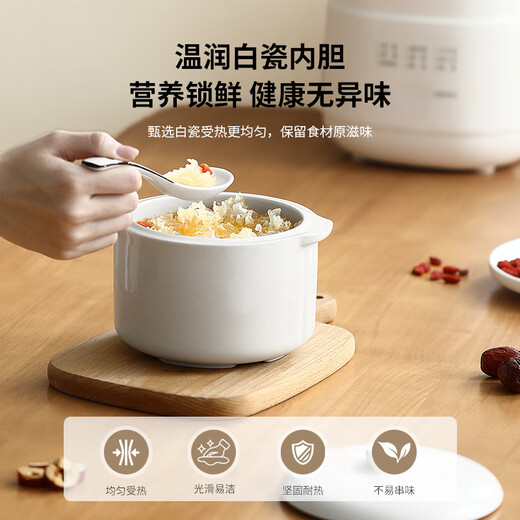 Jiuyi electric stew pot water-proof household baby food supplement pot for cooking porridge and soup bird's nest ceramic small electric stew pot white 1L