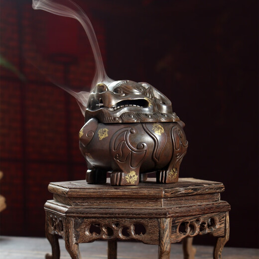 Auspicious beast Suanni plate incense burner alloy antique furnace indoor incense burner home decoration creative ornaments craft gifts antique style Suanni plate incense burner