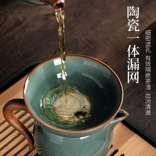 Xiangye Kung Fu Tea Set Ceramic Teapot Teacup Tea Tray Tea Maker Full Set Teapot Housewarming Gifts Ge Kiln Xin Yue Xi Shi Pot Tea Ceremony 10-piece Set