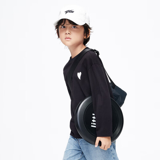 Little MO&Co. Pure cotton children's clothing spring and autumn clothing boys and girls long-sleeved T-shirts children's tops medium and large children's bottoming shirt black 100 110/52