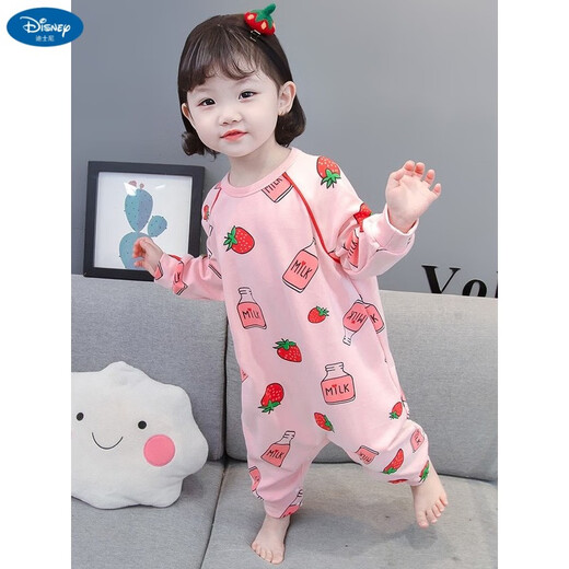 Disney Children's One-piece Pajamas Spring and Autumn Pure Cotton Girls Baby Sleeping Bag Girls One-piece Cartoon Romper Suit Spring Home Clothing Pink 80cm