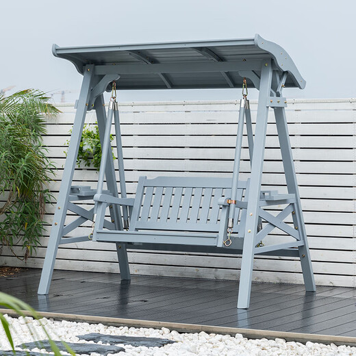 Peijiangfu Outdoor Swing Stuhl, Haus innenbalkon Hängemattenstuhl, Outdoor-Innenhof Massivholz Freizeit-Schwung Doppelte Schaukelstuhl, 688 Drei-Personen-Holz-Top-Swing (ohne Sitzkissen)