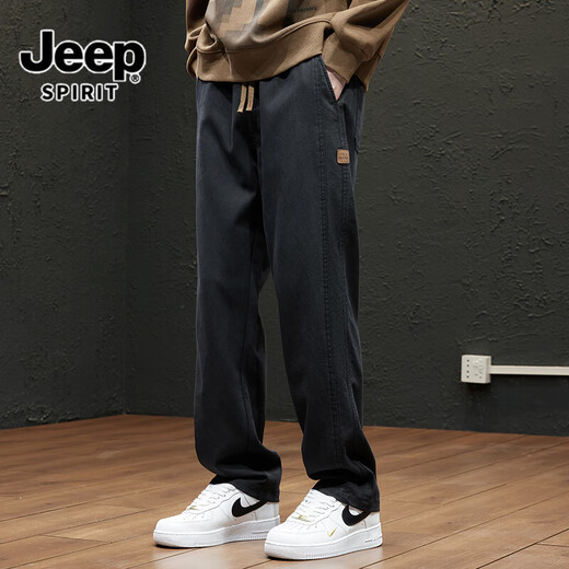 JEEP SPIRIT2025 Summer New Thin American Casual Pants Men's Trendy and Evergrande High Street Trendy Loose Straight Imitation Denim Trousers 2901 Black Regular XL [Suggested 125-145Jin [Jin equals 0.5 kg]]