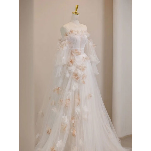 Lingka Qi one-shoulder French light wedding dress 2024 new forest style little man going out main yarn fugitive princess feeling main picture style 2XL