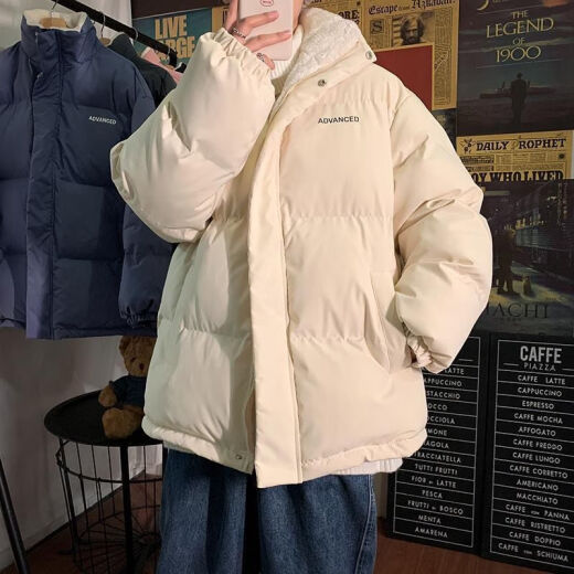 NASALIKE立领羊羔毛外套男冬季加厚痞帅棉衣双面穿棉服韩潮流ins港风棉袄 羊羔毛格子立领双面穿9902 杏色 L (关注店铺礼品)