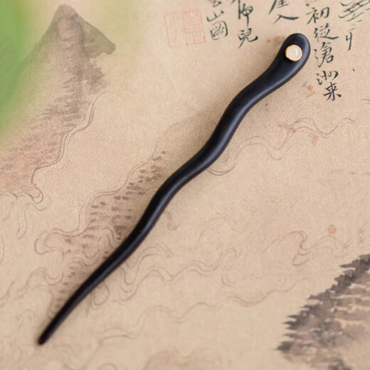 AIF's simple sandalwood and Hotan jade hairpin for women's updo hairpin, new Chinese style Hanfu cheongsam and headwear, birthday gift for girlfriend. Simple Hotan and jade sandalwood hairpin.