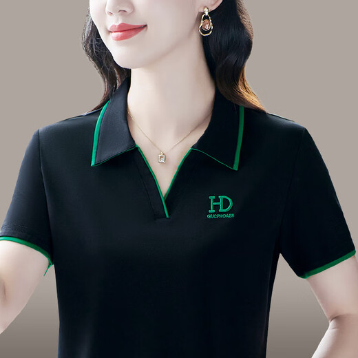 洛比狮Polo衫短袖t恤女中年妈夏季新款高端带领套头衫半袖T恤宽松上衣女 880粉色 3XL (建议130-139斤)