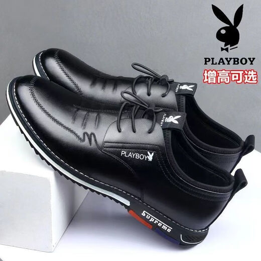花花公子（PLAYBOY）男鞋2025年春夏季男士休闲鞋白色皮鞋内增高真皮鞋子男商务 9855黑色增高单里 42