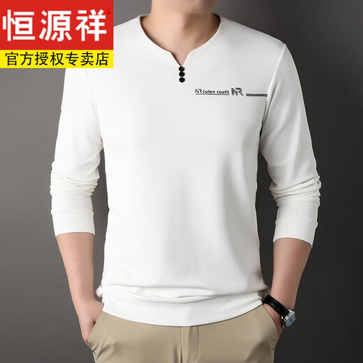 
Hengyuanxiang high-end mulberry silk long-sleeved T-shirt for men 2024 autumn and winter middle-aged casual solid color V-neck top base shirt men 6998 white 165/M recommended 90-120Jin [Jin equals 0.5 kg]