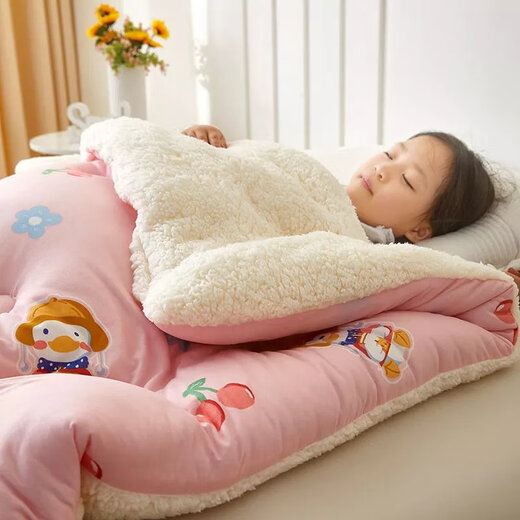 Disney Children's Quilt Autumn and Winter Thickened Baby Kindergarten Nap Quilt Newborn Baby Blanket Cover Cherry Pink Lamb Velvet Blanket Quilt 120X150cm Three-layer Quilt