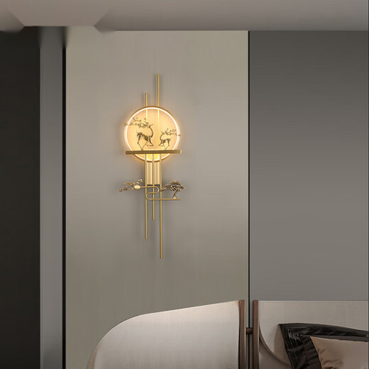 Yichen customized all-copper modern minimalist living room wall lamp creative bedroom bedside living room lamp grille TV sofa background wall all-copper wall lamp 80 high warm light