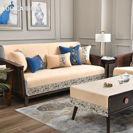 Luo Yijia (LORiCA) New Chinese Sofa Cushion 2025 New Chenille Non-Slip Cover Cloth Cover High-end Solid Wood Cover Customized for Four Seasons National Color Fanghua (Chenille) - Gray Customized Special Photo Contact Customer Service, Private Photos Will Not Be Posted