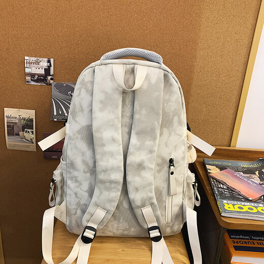 Xiaohanxiang 2025 new large-capacity schoolbags for boys and girls, junior high school students, high school students, double backpacks, tie-dyed dark pattern backpacks, white, small monkey heads