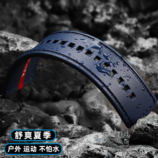 卓磊适配沛纳海潜行表带男PAM01404/1391/1565尼龙纹橡胶底手表链配件 蓝色原线-黑色针扣 接口宽度：24mm