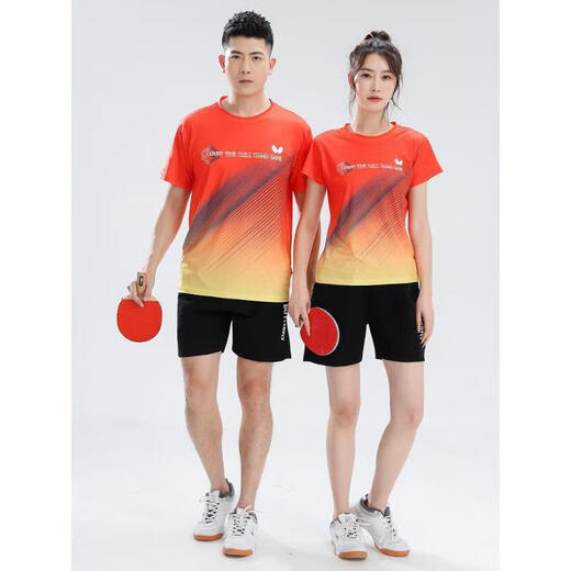 蝴蝶球衣新款乒乓球服运动套装男女款短袖圆领夏季速干透气网眼乒乓球服 838款#(宝蓝套装) XL 男/体重135-150斤