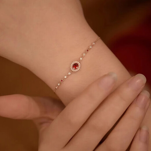 Muqian s925 silver French retro inlaid ruby bracelet for women, versatile, luxurious, noble and elegant gift for girlfriend, ruby bracelet - rose gold