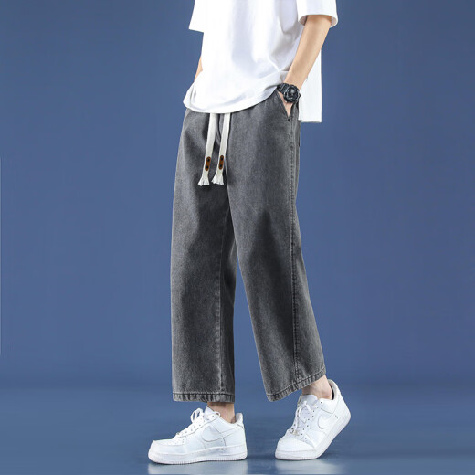 Foss Phil light blue jeans men's summer thin nine-point loose trendy sports and casual straight wide-leg pants Fashion brand 718-K829 dark gray 2XL [Recommended 160-175Jin [Jin equals 0.5 kg]]