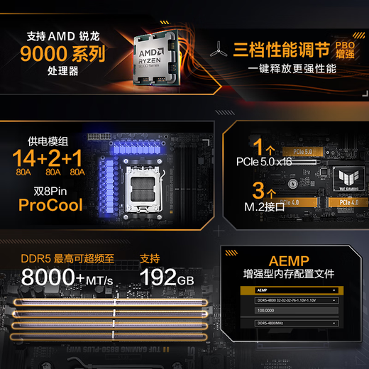 AMD锐龙R9 9900X搭华硕TUF GAMING B850M-PLUS重炮手 主板CPU套装 板U套装