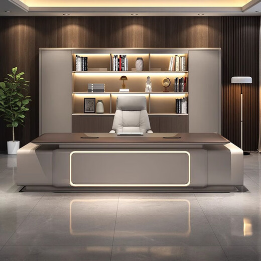 Hanjitangyu high-end office desk and chair combination boss desk chairman business president desk executive desk office furniture complete set 2.8 meters president desk Venetian wood grain + dawn gray
