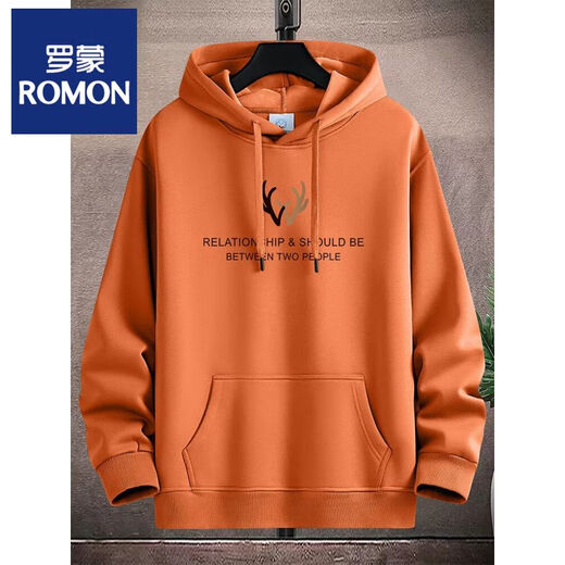 ROMON men's hooded sweatshirt casual and versatile spring and autumn new loose top winter velvet thickened hoodie thin orange M plus velvet 80-95Jin Jin equals 0.5 kg