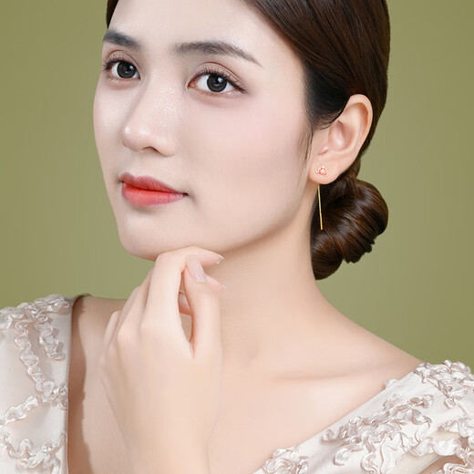 Chao Acer Huayun Yellow 18K Gold Earrings Earrings for Women Gold Lotus Lotus Leaf Lotus Earrings for Girlfriend’s Birthday Gift Lotus Leaf (Single Style)