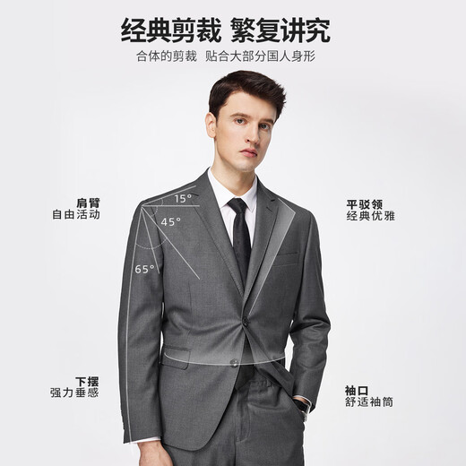 Shanshan Suit Men's Retro Floral Yarn Anti-Wrinkle Wear-Resistant Smooth Slim Business Professional Wear Groom and Best Man Wedding Dress Gray L 175/92A(48A) 175/82A(33)