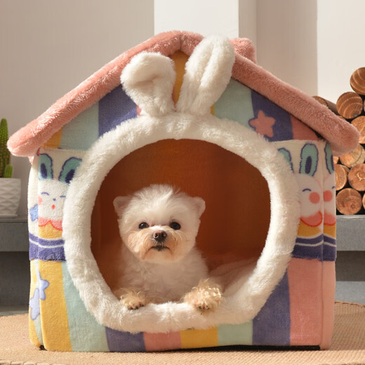 CLCEY kennel is warm in winter, removable and washable house, villa cat kennel, small dog Teddy kennel, universal pet supplies for all seasons, hope rainbow [with electric blanket] small size - suitable for 7Jin [Jin equals 0.5kg] indoor cats and dogs (fur children like large