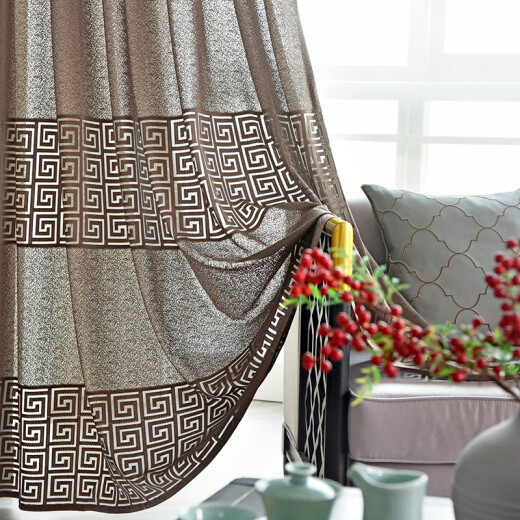 Aoyanlai tea room window screen light-transmitting new Chinese style curtain window screen light-transmitting and opaque gauze curtain bedroom living room classical tea room half spring breeze blowing veil - sizes below coffee color can be shortened for free / other sizes