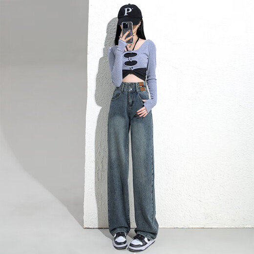 Pierre Cardin velvet thickened jeans for women autumn and winter 2023 new Xintang retro high-waisted straight loose wide-leg pants Nostalgic Lan extended regular XS Pierre Cardin velvet thickened jeans for women autumn and winter 2023 new Xintang retro high-waisted straight loose wide-leg pants Nostalgic Lan extended regular XS