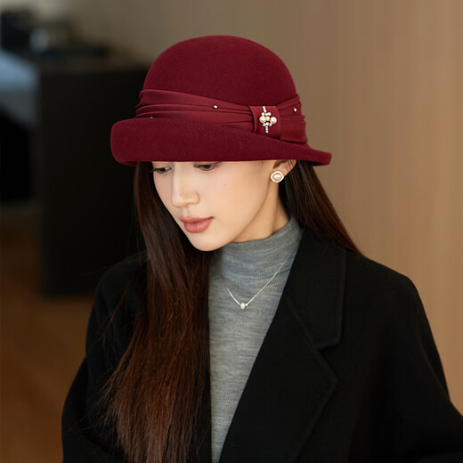 Xiangxue Yuxiu high-end French wool hat for women autumn and winter 2025 new elegant versatile felt hat Hepburn style face-showing small hat for women camel M (56-58cm)