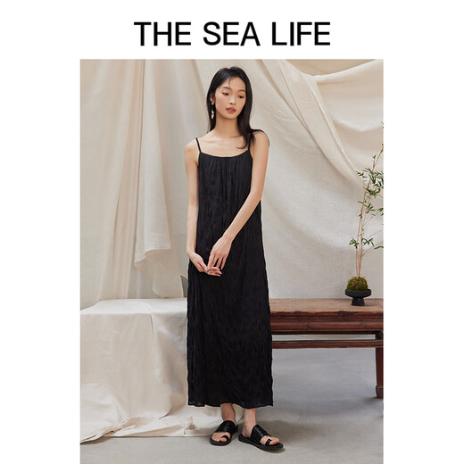
THE SEA LIFE Elegant suspender skirt for women 24 summer new products Slimming simple black dress Y16820 m apricot color M