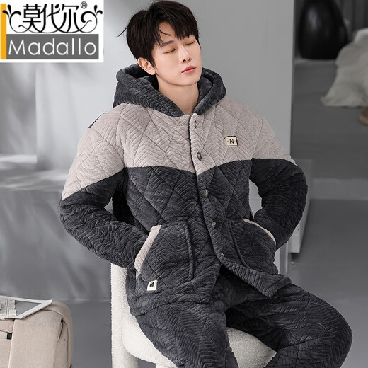 MODAL CORAL VELVET PYJAMAS FÜR MÄNGER DER DREIDE DIREKTIERTE COTWONTE PLUS Samt Flanellflanell warmer Kapuzenbekleidungsanzug Männer 831 Grau [Knopf] L empfohlen 100-125 Jin [Jin entspricht 0,5 kg]