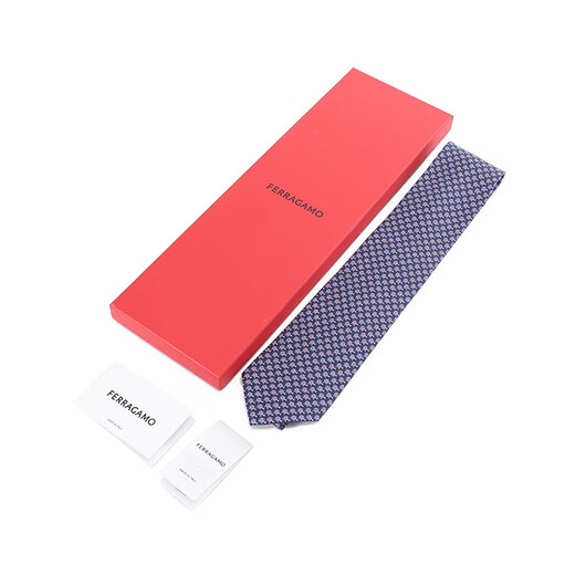 菲拉格慕（Ferragamo）新品 男士丝质通体印花领带礼物男 351241 0779274深蓝色多色丘比特