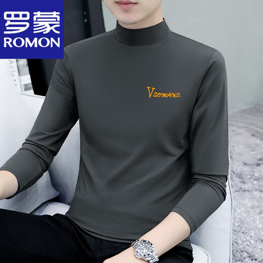罗蒙（ROMON）冬季男士高领秋衣棉长袖打底衫修身半高领男装内搭T恤立领小衫 YPC6187 宝蓝 2XL 建议145-160斤
