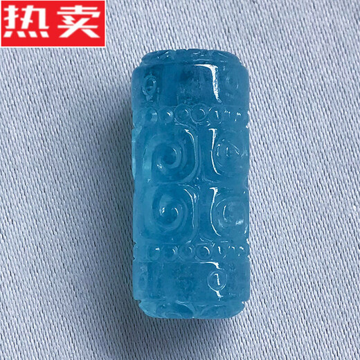 SNQP天然海蓝宝回纹珠桶珠 海蓝宝石路路通手串吊坠 diy饰品礼物 hh695