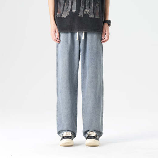 顶峰保罗（Dingfengbaoluo）美式牛仔裤男生秋季直筒裤子宽松休闲阔腿长裤DFK24复古蓝M